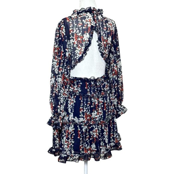Saints + Secrets M Womens Blue Floral Ruffle Mini Dress Open Back Party Dress - Picture 4 of 8